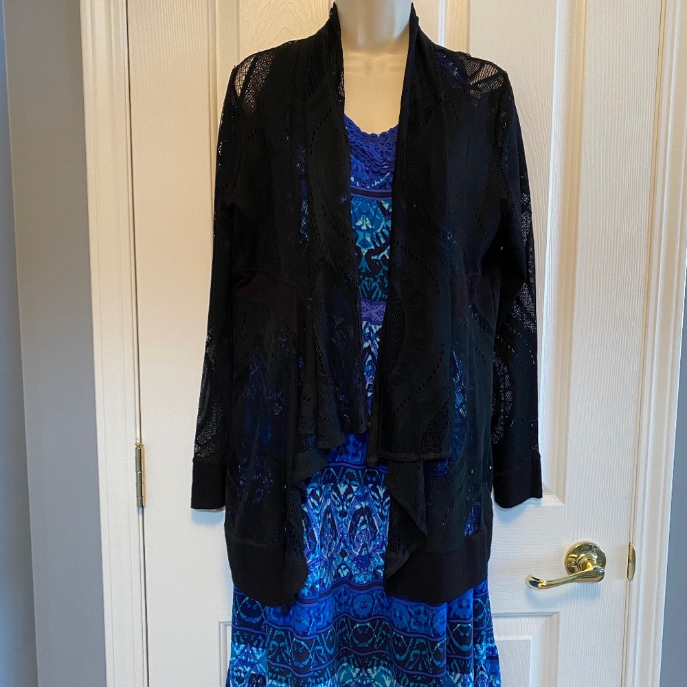 BUY 2 ITEMS & GET 1 FREE - Black Sheer Knit Open Front Cardigan Sz L